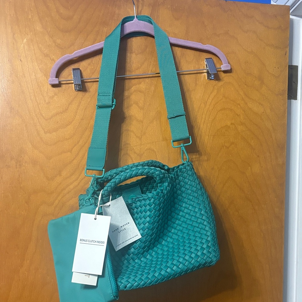NWT Madison West Turquoise Woven Shoulder Bag
